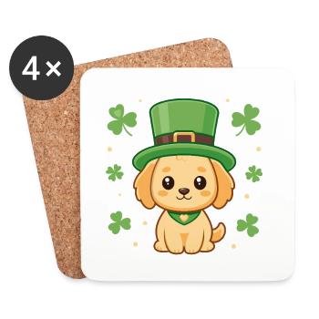 Kawaii clover Labrador puppy and green hat - Coasters (set of 4) - white - Front