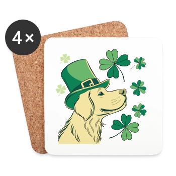Labrador Dog with Green Hat and Shamrocks - Coasters (set of 4) - white - Front