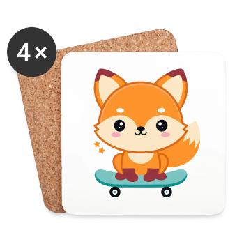 Fox auf einem fröhlichen Skateboard - Untersetzer (4er-Set) - Weiß - Vorne