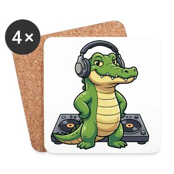 Kroko DJ mit Kopfhörern - Untersetzer (4er-Set) - Weiß - Vorne