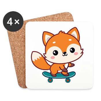 Colorful kawaii skate fox - Coasters (set of 4) - white - Front