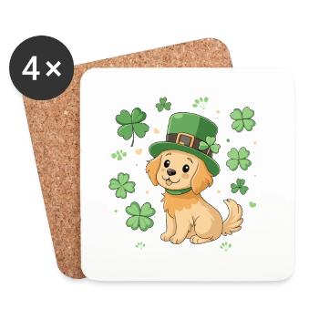 Labrador Leprechaun and Green Clover Dog - Coasters (set of 4) - white - Front