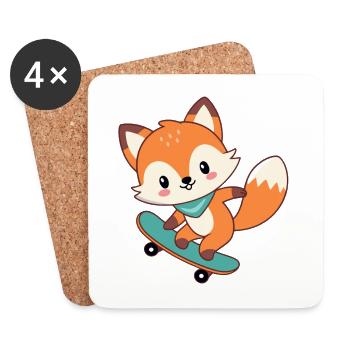 Fox on cute skateboard - Coasters (set of 4) - white - Front