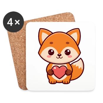 Fox Heart Sweet Cartoon - Coasters (set of 4) - white - Front