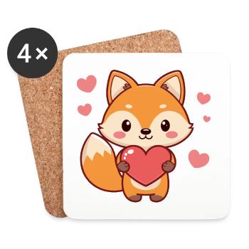 Fox Kawaii Herzen - Untersetzer (4er-Set) - Weiß - Vorne