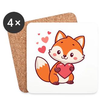 Fox Heart Kawaii - Coasters (set of 4) - white - Front