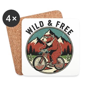 Wild & Free Grizzly Bear Fahrrad Vintage-Emblem - Untersetzer (4er-Set) - Weiß - Vorne
