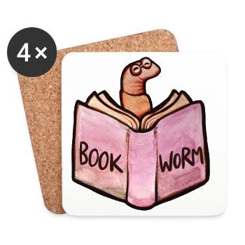 Lecteur rat de bibliothèque : Livre ouvert rose - Dessous de verre (lot de 4) - blanc - Devant