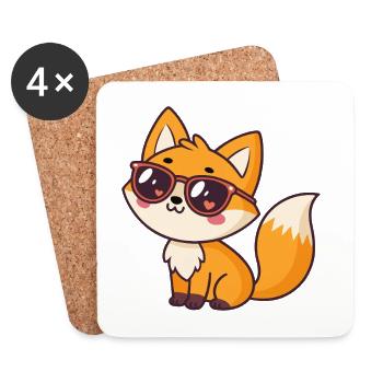 Kawaii Fuchs Brille Herzen - Untersetzer (4er-Set) - Weiß - Vorne