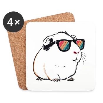 Meerkaninchen mit Retro-Sonnenbrille - Untersetzer (4er-Set) - Weiß - Vorne