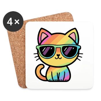 Coole Regenbogenkatzen-Pastell-Sonnenbrille - Untersetzer (4er-Set) - Weiß - Vorne