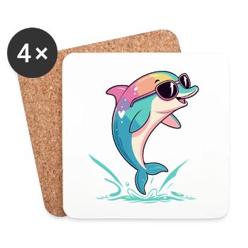 Rainbow dolphin in glasses - Coasters (set of 4) - white - Front