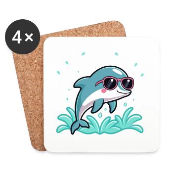 Delfin-Surfer-Chic-Rosenbrillen - Untersetzer (4er-Set) - Weiß - Vorne