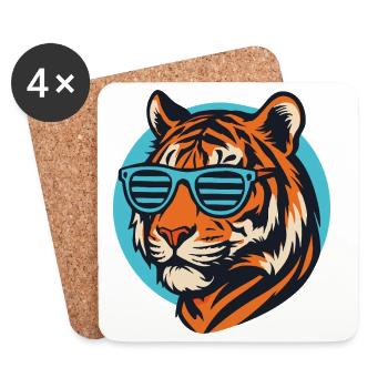 Tiger mit Sonnenbrille Pop Art - Untersetzer (4er-Set) - Weiß - Vorne