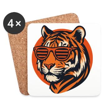 Tiger mit Retro Sonnenbrille - Untersetzer (4er-Set) - Weiß - Vorne