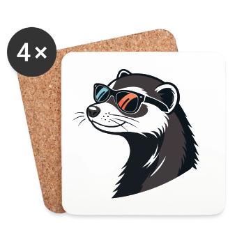 Stylish Ferret aus Profile – Retro-Brille - Untersetzer (4er-Set) - Weiß - Vorne