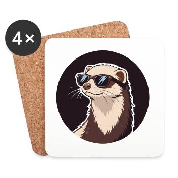 Cool Ferret – Abzeichen & Sonnenbrille - Untersetzer (4er-Set) - Weiß - Vorne