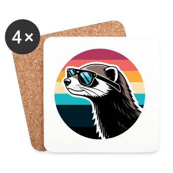 Frettchen-Silhouette Retro-Regenbogen - Untersetzer (4er-Set) - Weiß - Vorne