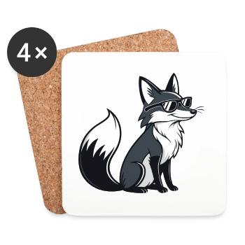Schwarz-Weiß Cooler Fuchs mit Sonnenbrille - Untersetzer (4er-Set) - Weiß - Vorne