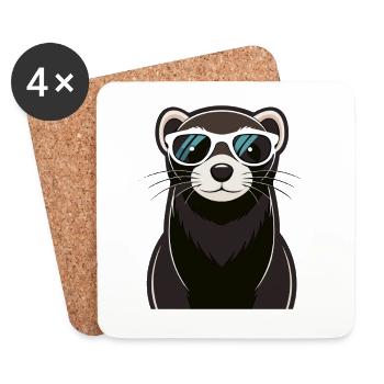 Furet Cool avec Lunettes de Soleil - Dessous de verre (lot de 4) - blanc - Devant