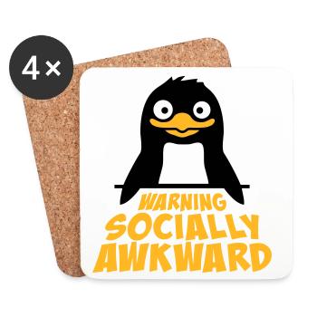 Penguin Warning Socially Awkward Funny Clumsy - Coasters (set of 4) - white - Front