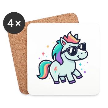 Regenbogen-Einhorn-Sonnenbrille - Untersetzer (4er-Set) - Weiß - Vorne