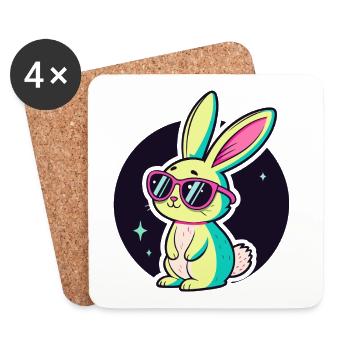 Lapin néon chic lunettes soleil - Dessous de verre (lot de 4) - blanc - Devant