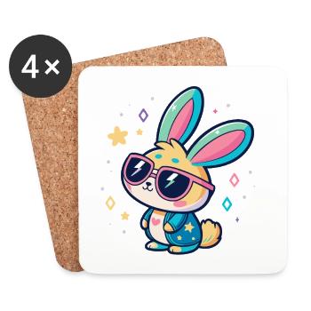 Lapin pastel lunettes de soleil pop - Dessous de verre (lot de 4) - blanc - Devant