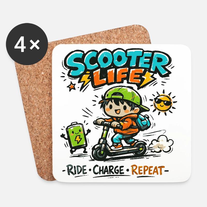 Scooter Life: Ride Charge Repeat - Untersetzer (4er-Set) - Weiß