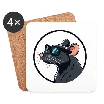 Elegante Ratte mit Gläser im Kreis - Untersetzer (4er-Set) - Weiß - Vorne