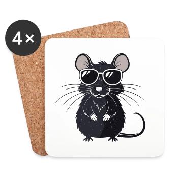 Mouse Hipster Glasses - Coasters (set of 4) - white - Front