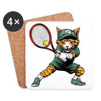 Tennis Katze - Untersetzer (4er-Set) - Weiß - Vorne
