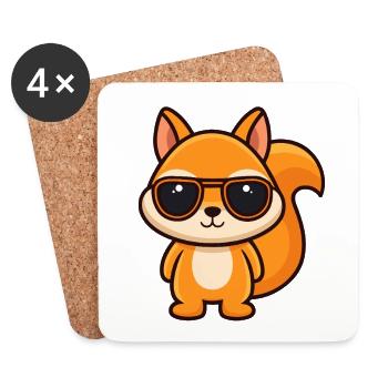 Cool Squirrel – Kawaii-Stil-Sonnenbrillen - Untersetzer (4er-Set) - Weiß - Vorne