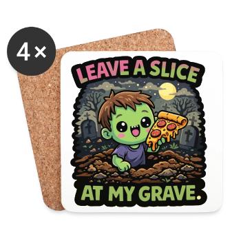 Zombie mit Stück Pizza im Friedhof - Untersetzer (4er-Set) - Weiß - Vorne