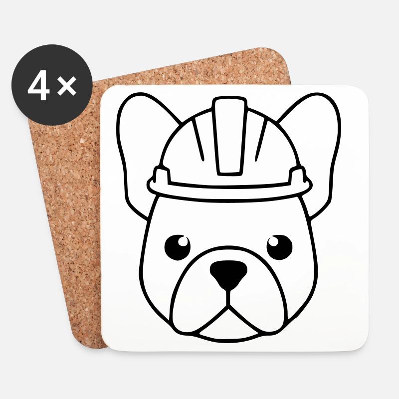 Frenchie Bauhelm Kopf Outline - Untersetzer (4er-Set) - Weiß
