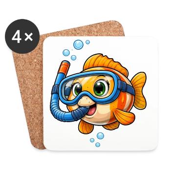 Süßer Fisch mit Schnorchel Tauchen Cartoon  - Untersetzer (4er-Set) - Weiß - Vorne