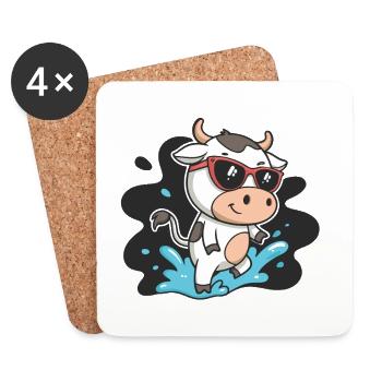 Cow Surfer Sonne und Brille - Untersetzer (4er-Set) - Weiß - Vorne