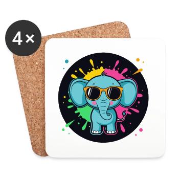 Elefanten-Neon-Spritzer-Zeichentrickbrille - Untersetzer (4er-Set) - Weiß - Vorne