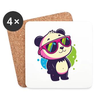 Niedliche Panda-Neonbrille - Untersetzer (4er-Set) - Weiß - Vorne