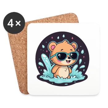Schicker Surferbär mit blauer Brille - Untersetzer (4er-Set) - Weiß - Vorne