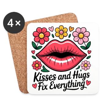 Kisses and hugs heal everything - Coasters (set of 4) - white - Front