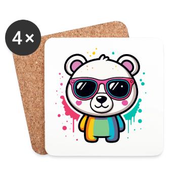 Regenbogenpanda-Brille - Untersetzer (4er-Set) - Weiß - Vorne