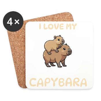 Capybara T-Shirt cute – Kids Huckepack Design - Coasters (set of 4) - white - Front