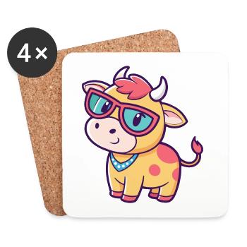 Vache kawaii lunettes soleil - Dessous de verre (lot de 4) - blanc - Devant