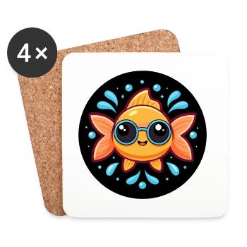 Bunte Kawaii-Gläser Fisch - Untersetzer (4er-Set) - Weiß - Vorne