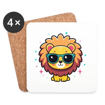 Kawaii-schicker Löwe mit blauer Brille - Untersetzer (4er-Set) - Weiß - Vorne