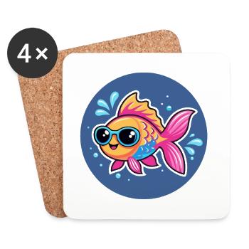 Poisson lunettes soleil vif - Dessous de verre (lot de 4) - blanc - Devant