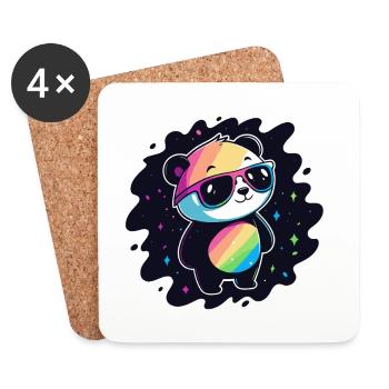 Panda arc-en-ciel galaxie lunettes cool - Dessous de verre (lot de 4) - blanc - Devant