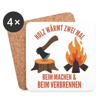 Holz wärmt zwei Mal: Hacken vs. Brennen - Untersetzer (4er-Set) - Weiß - Vorne