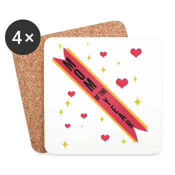 Mom of the Year Ribbon - Coasters (set of 4) - white - Front